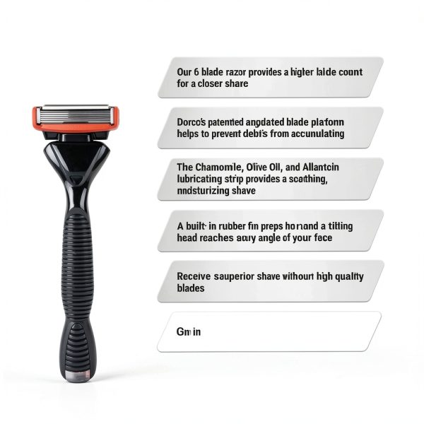 6 Blade DORCO Men's Razor with Lubricating Strip-5