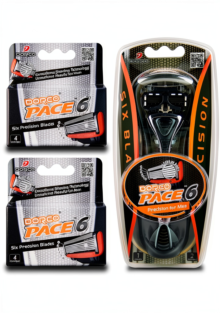 DORCO 6 Blade Razor being used in a modern bathroom