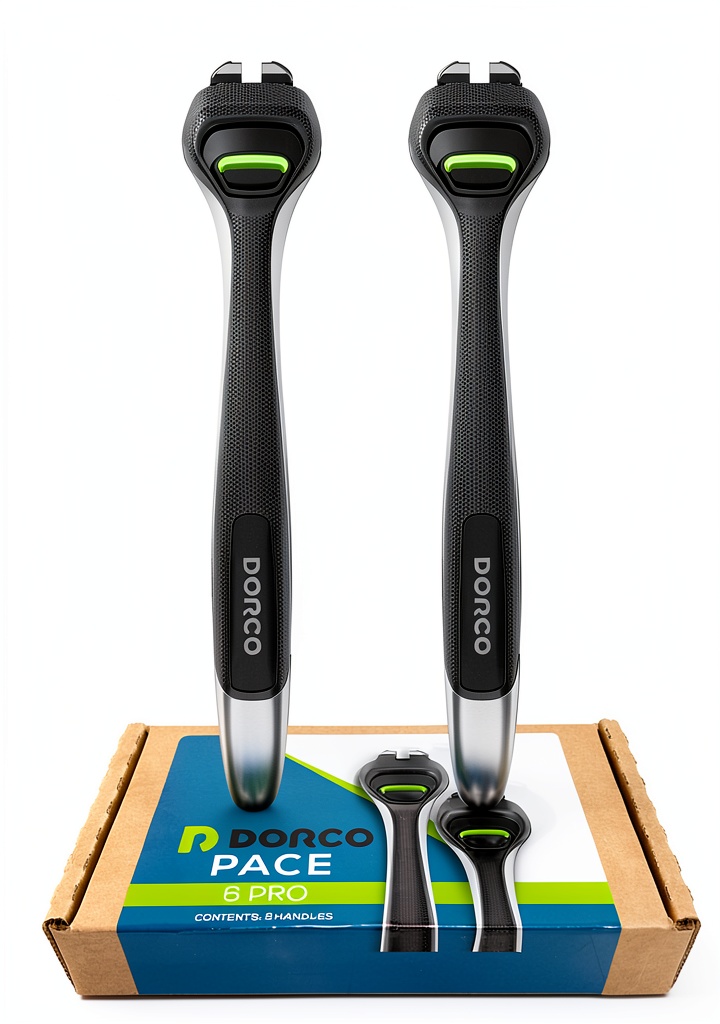 Dorco Pace 6 Pro cartridge showing six curved blades and lubricating strips